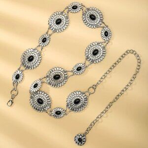 Boho Black Floral Oval Decor Waist Chain Belt hippie whimsigoth